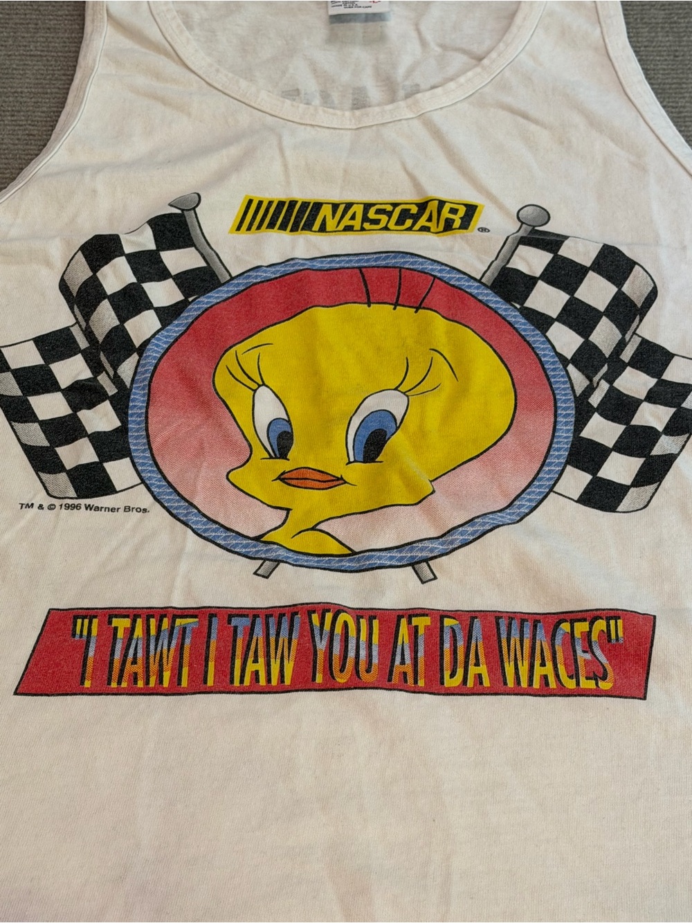 Vintage 1996 NASCAR Tweety Bird Tank Top Team Acme Racing USA Made Large